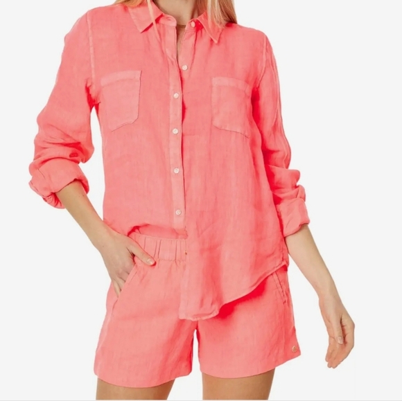 Lilly Pulitzer Tops - Lilly Pulitzer 100% Linen Women's Sea View Button-Down  Size Medium